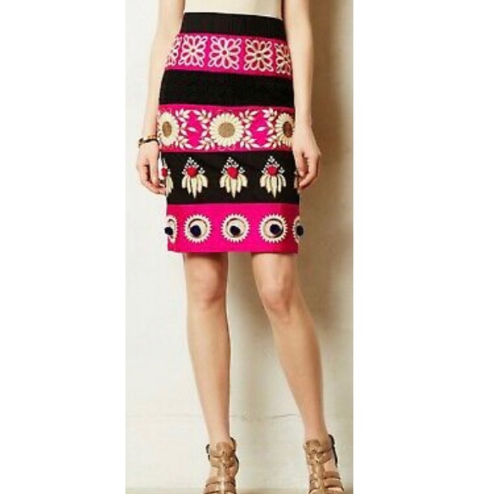 NWT Anthropologie Embroidered Pencil Skirt